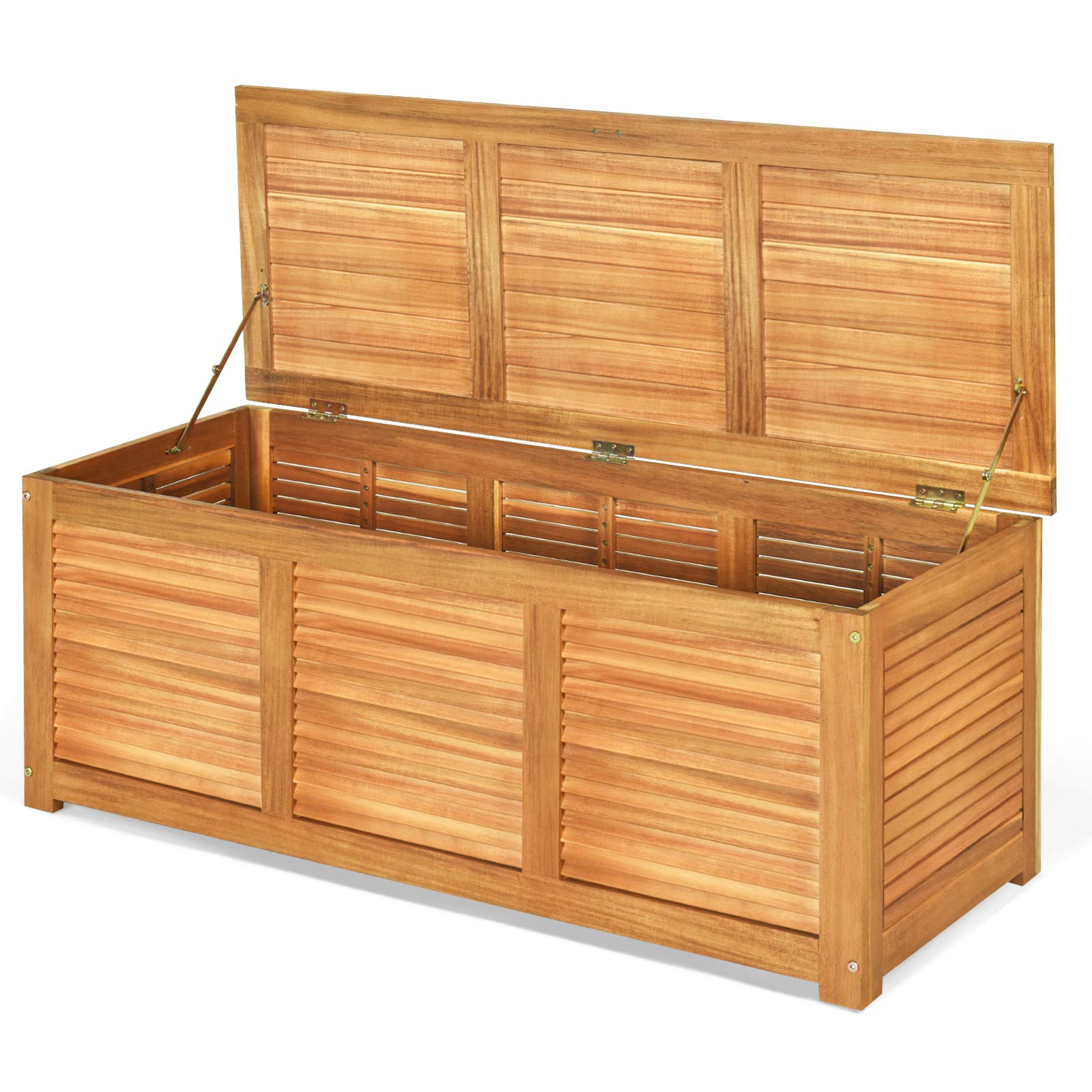 Tangkula Coffre de rangement de 178 litres en bois d'acacia, banc de rangement de jardin (naturel)